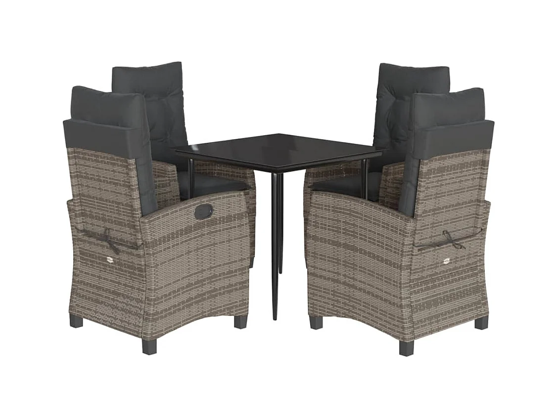Christophe-Louis  Set comedor de jardín 5 piezas con cojines ratán sintético gris