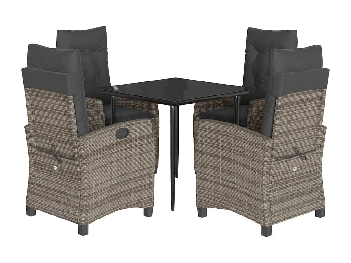 Christophe-Louis  Set comedor de jardín 5 piezas con cojines ratán sintético gris