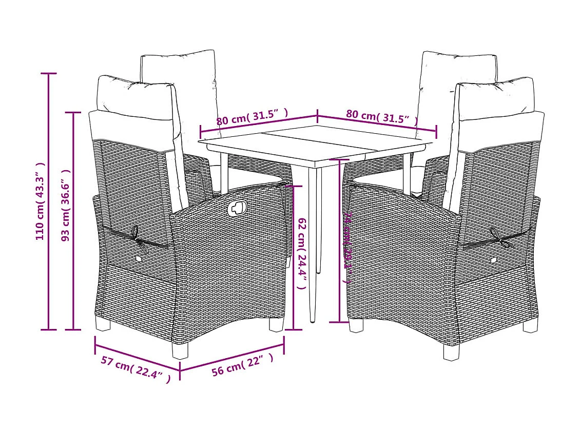 Christophe-Louis  Set comedor de jardín 5 piezas con cojines ratán sintético gris