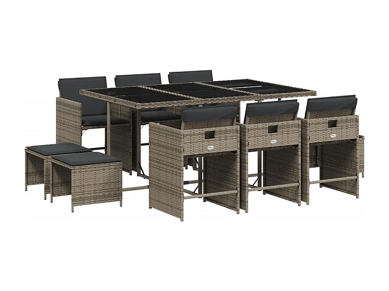 Zenn  Set de comedor de jardín 11 pzas y cojines ratán sintético gris