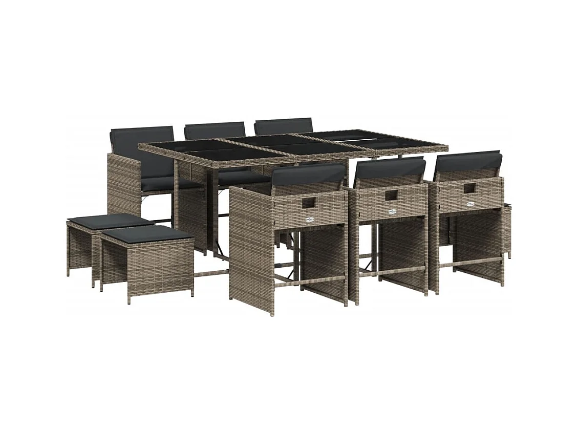 Zenn  11-delige Tuinset met kussens poly rattan grijs