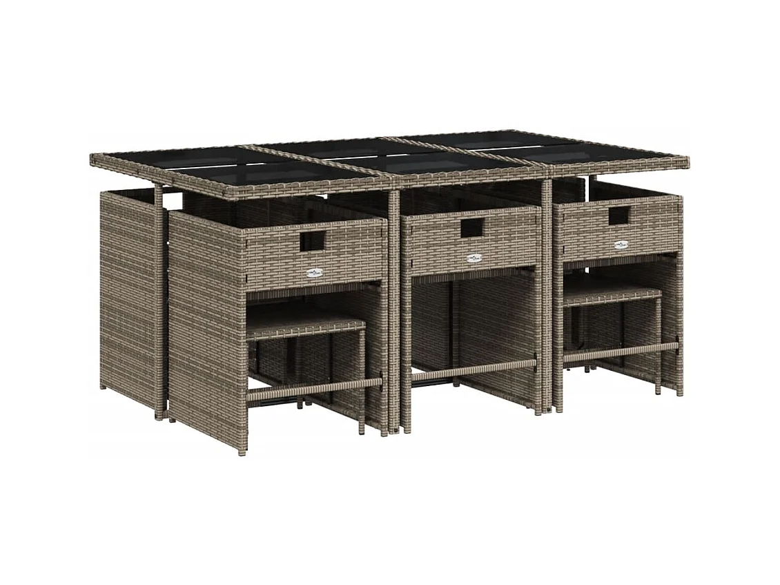 Zenn  11-delige Tuinset met kussens poly rattan grijs