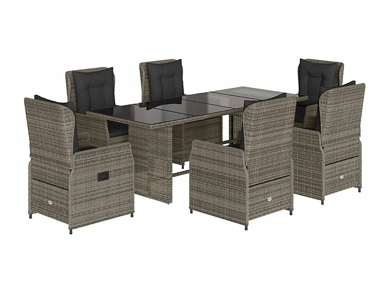 Zion  Ensemble à manger de jardin et coussins 7 pcs gris rotin