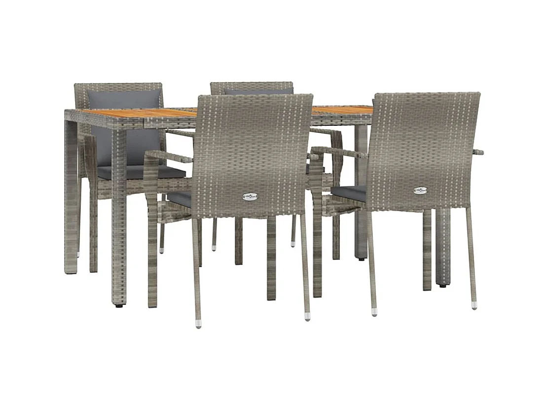 Van Buren  Ensemble à manger de jardin 5 pcs coussins gris résine tressée