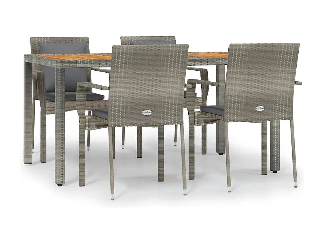 Van Buren  Ensemble à manger de jardin 5 pcs coussins gris résine tressée