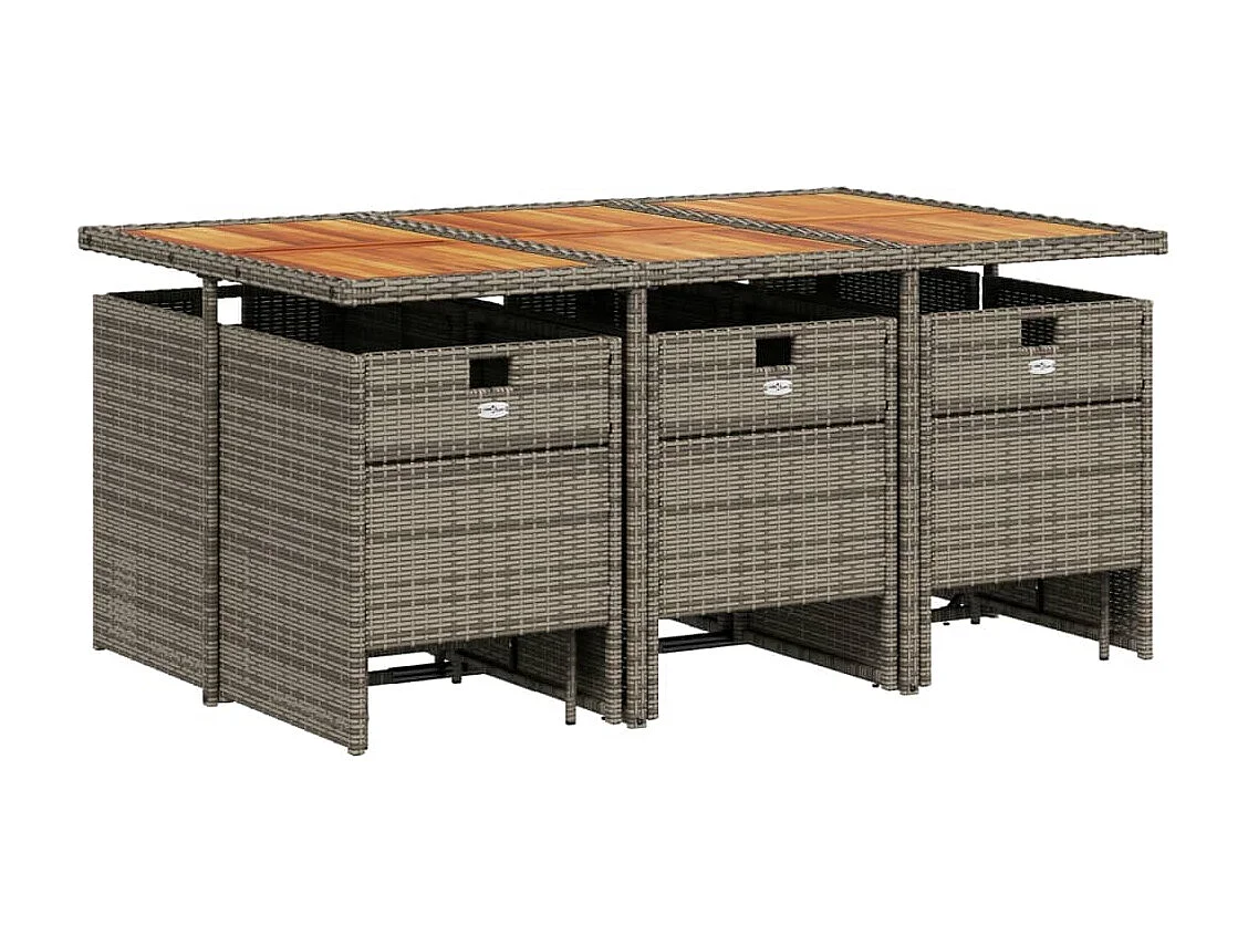 Bonno  Ensemble à manger de jardin 11pcs avec coussins gris poly rotin