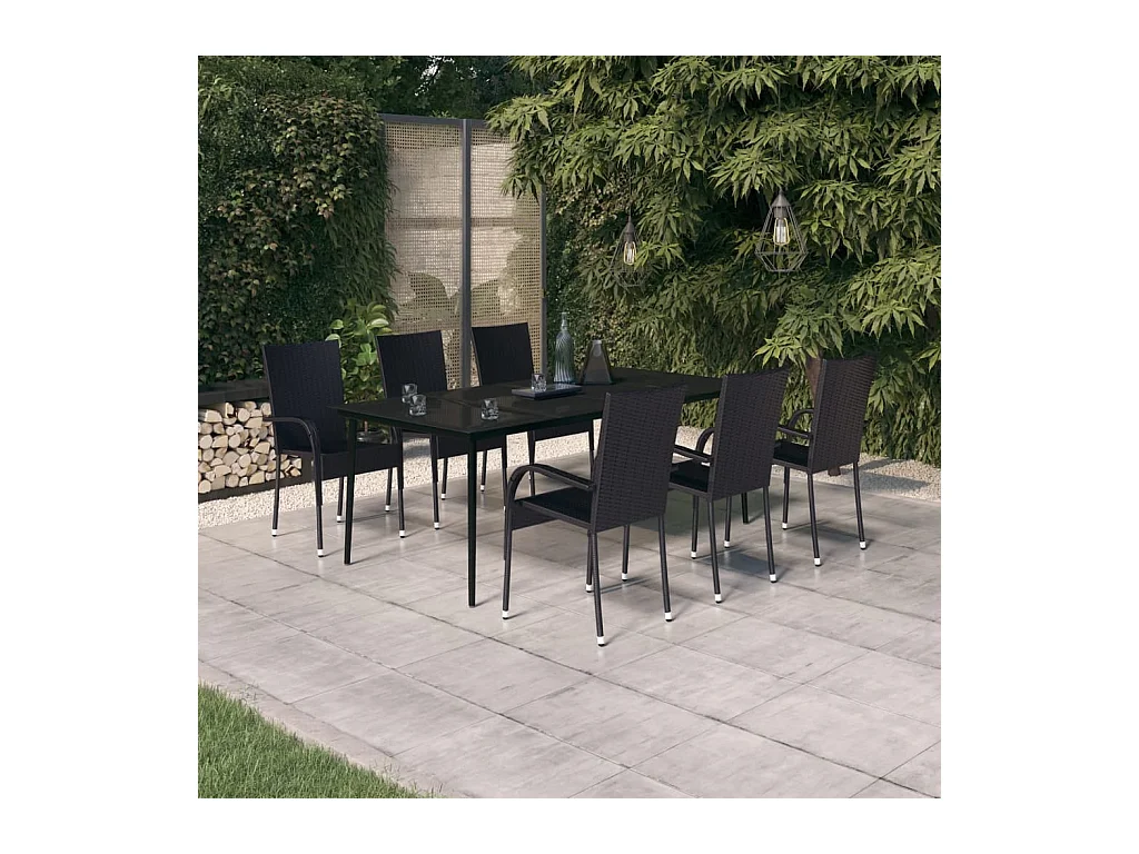 Boiling Springs  Juego de comedor para jardín 7 piezas negro