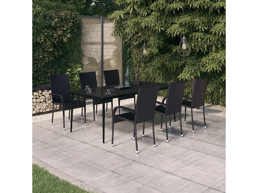 Boiling Springs  Ensemble à manger de jardin 7 pcs Noir
