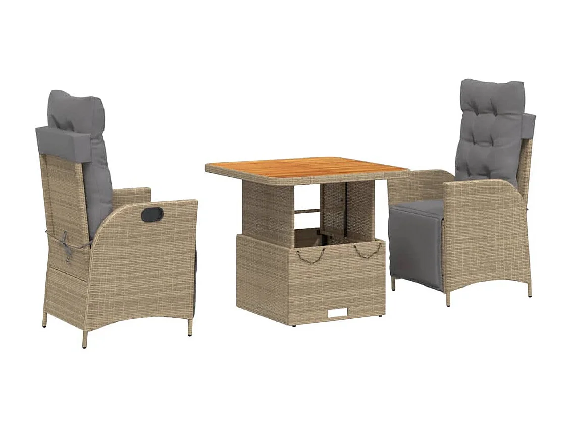 Arde  Ensemble à manger de jardin et coussins 3 pcs Beige poly rotin