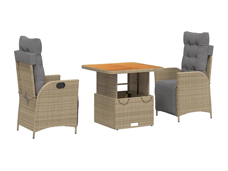 Arde  Ensemble à manger de jardin et coussins 3 pcs Beige poly rotin