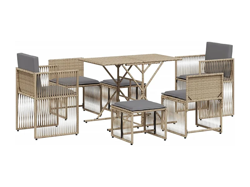 Cille  Ensemble à manger de jardin et coussins 7 pcs beige poly rotin