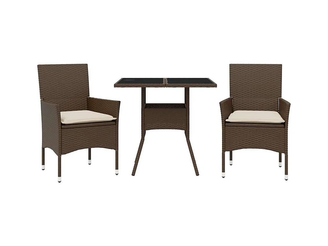 Yorba Linda  3-delige Tuinset met kussens poly rattan en glas bruin