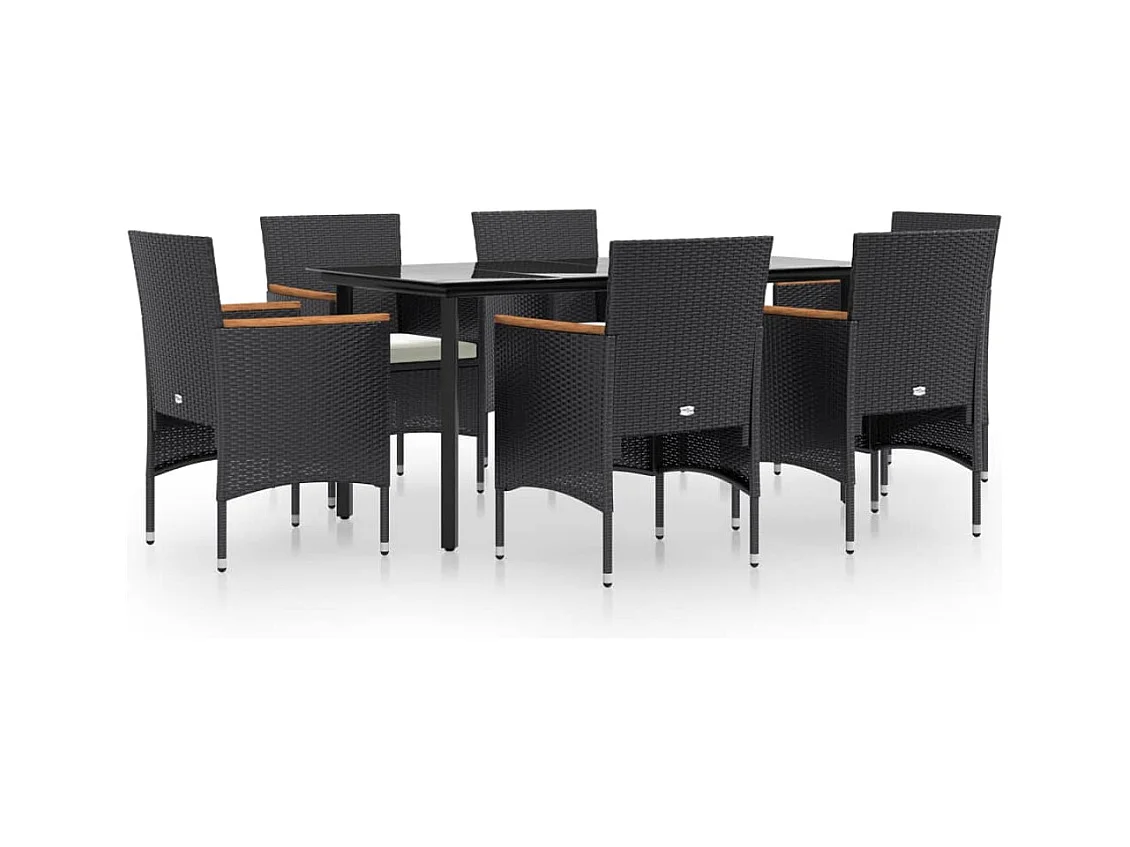 Union  Ensemble à manger de jardin avec coussins 7 pcs Noir