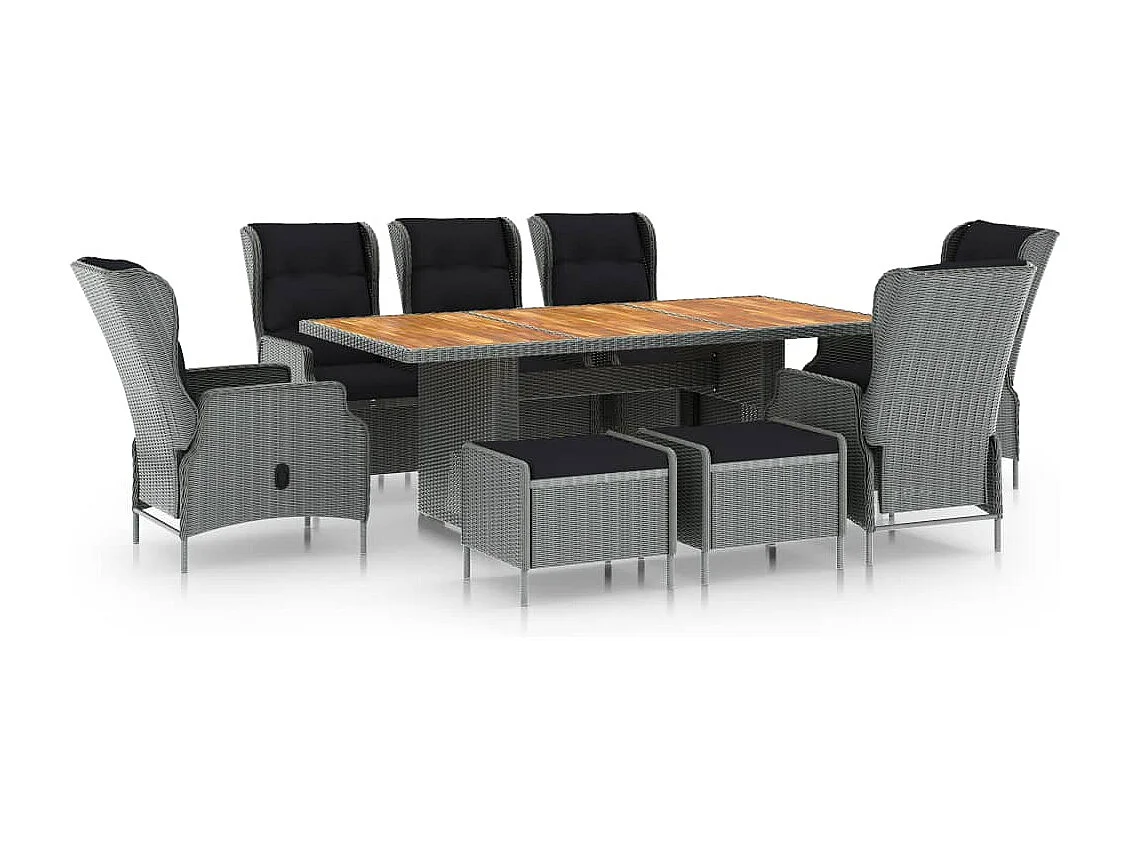 Jarek  Ensemble à manger d'extérieur et coussins 9 pcs résine tressée