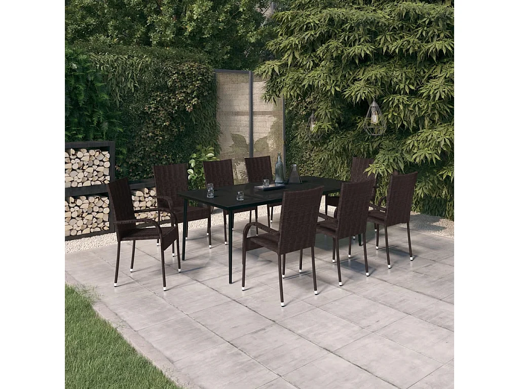 Boiling Springs  Ensemble à manger de jardin 9 pcs Marron et noir