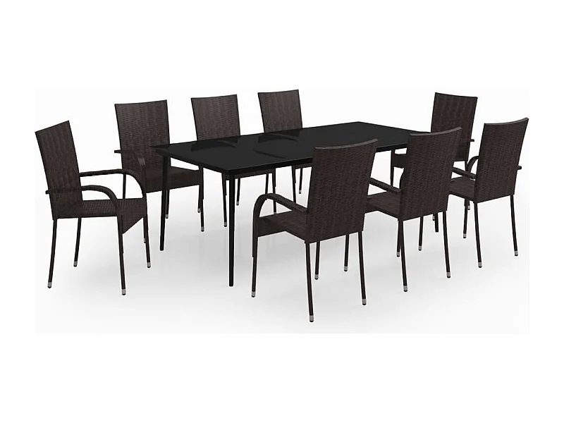 Boiling Springs  Ensemble à manger de jardin 9 pcs Marron et noir