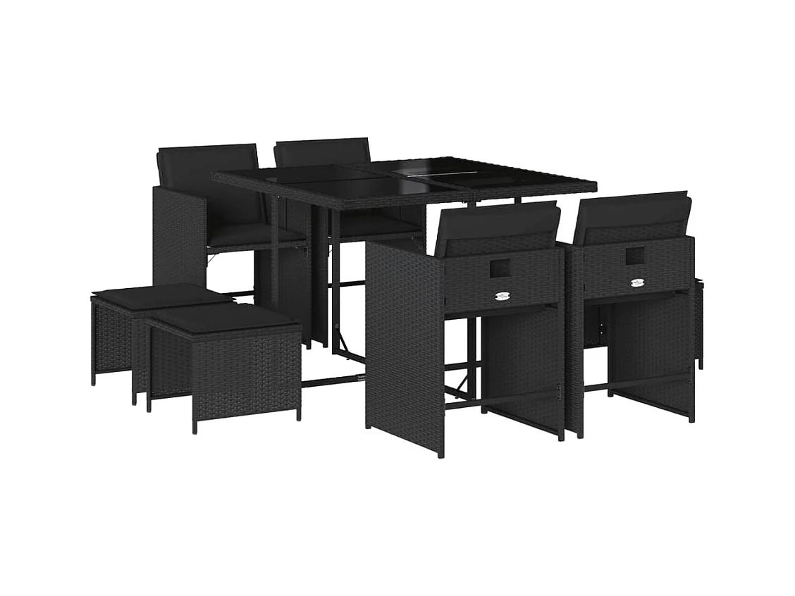 Enfield  Ensemble à manger de jardin 9pcs coussins noir résine tressée