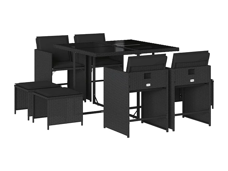 Enfield  Ensemble à manger de jardin 9pcs coussins noir résine tressée