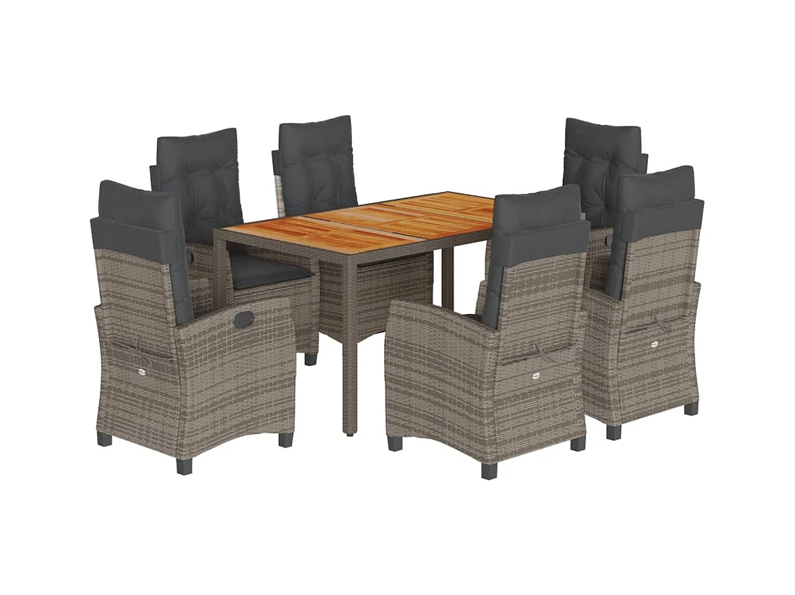 Magnir  7-delige Tuinset met kussens poly rattan grijs