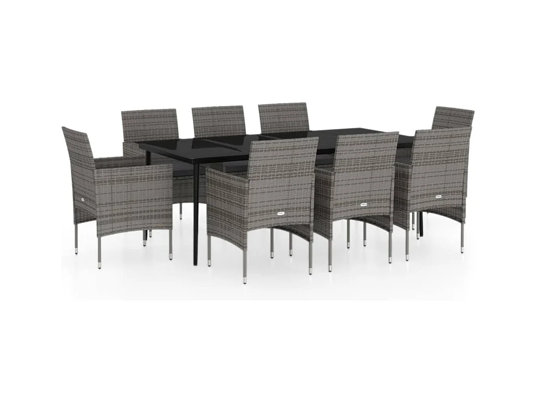 Cesarino  9-delige Tuinset met kussens grijs en zwart