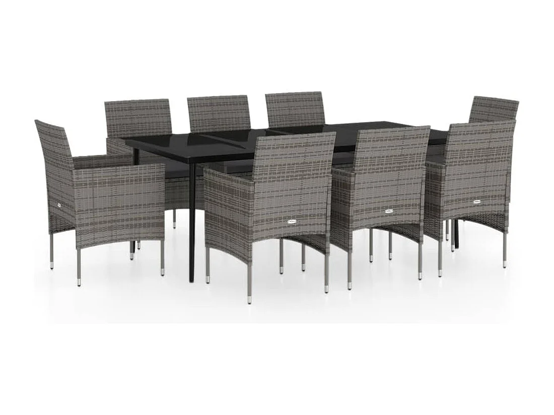 Cesarino  Ensemble à manger de jardin et coussins 9pcs Gris/noir