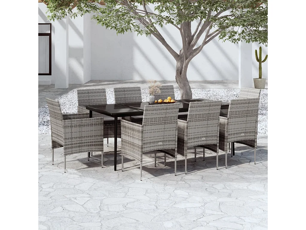 Cesarino  Ensemble à manger de jardin et coussins 9pcs Gris/noir