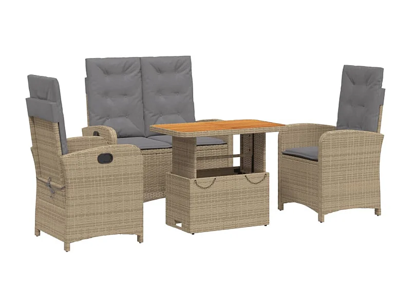 Margot  Set de comedor jardín con cojines 4 pzas ratán sintético beige