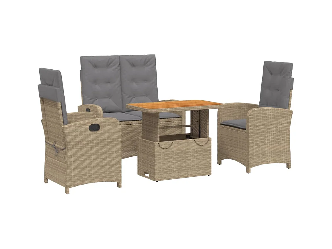 Margot  Ensemble à manger de jardin coussins 4 pcs beige résine tressée