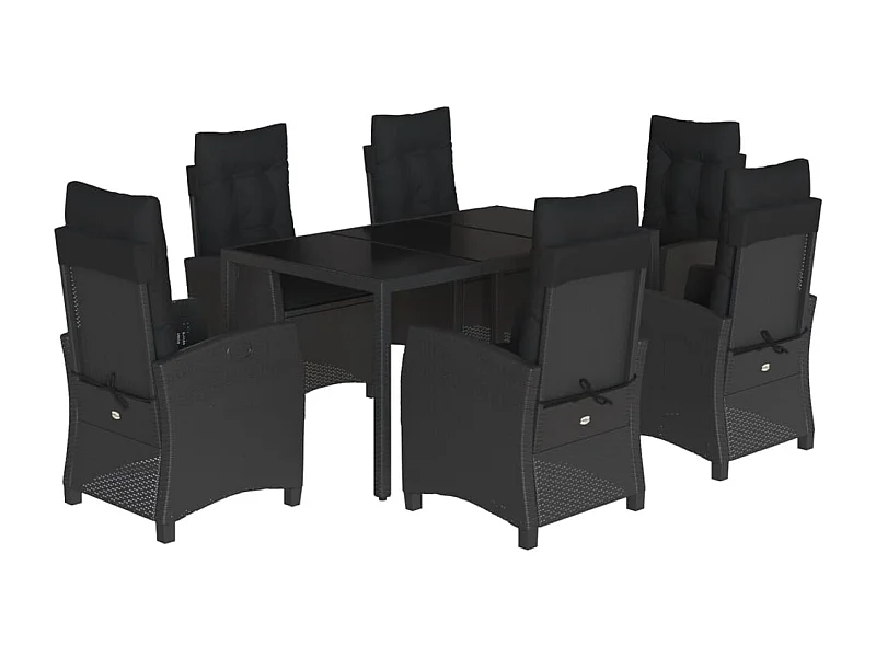 Jalnar  Ensemble à manger de jardin coussins 7pcs Noir Résine tressée