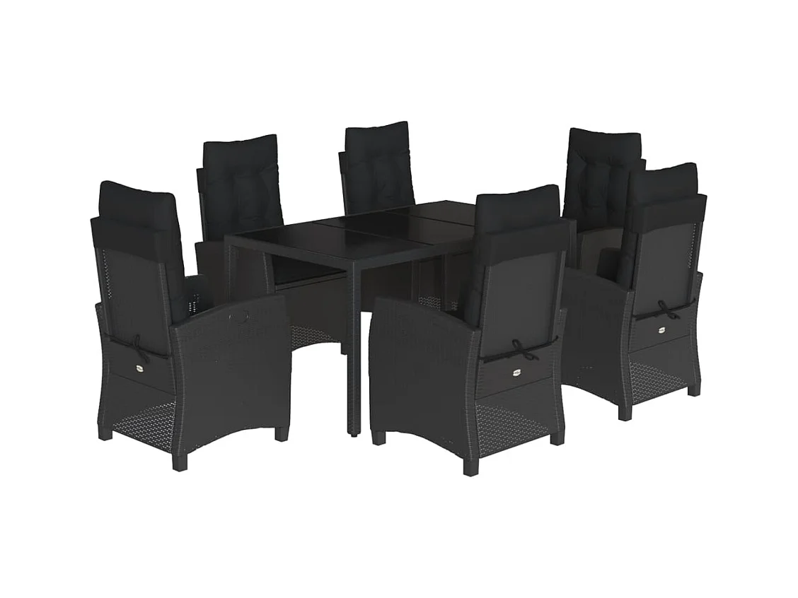 Jalnar  Ensemble à manger de jardin coussins 7pcs Noir Résine tressée