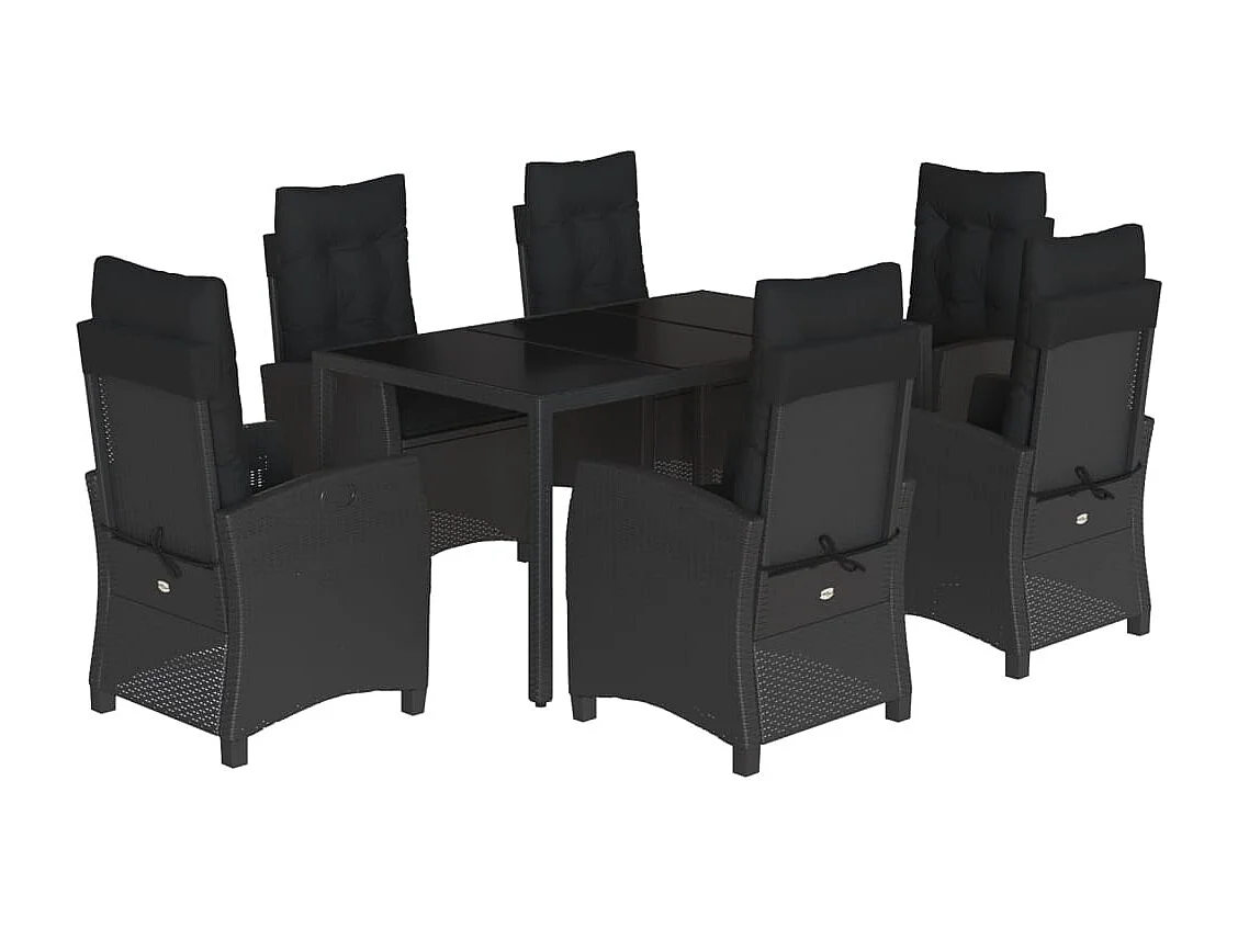 Jalnar  Set de comedor de jardín 7 pzas y cojines ratán sintético negro