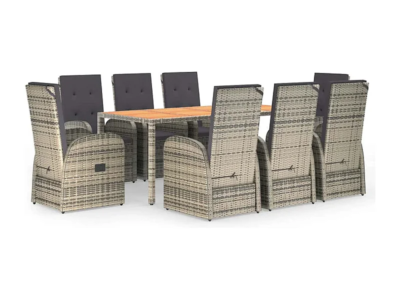 Ringsted  9-delige Tuinset met kussens poly rattan grijs