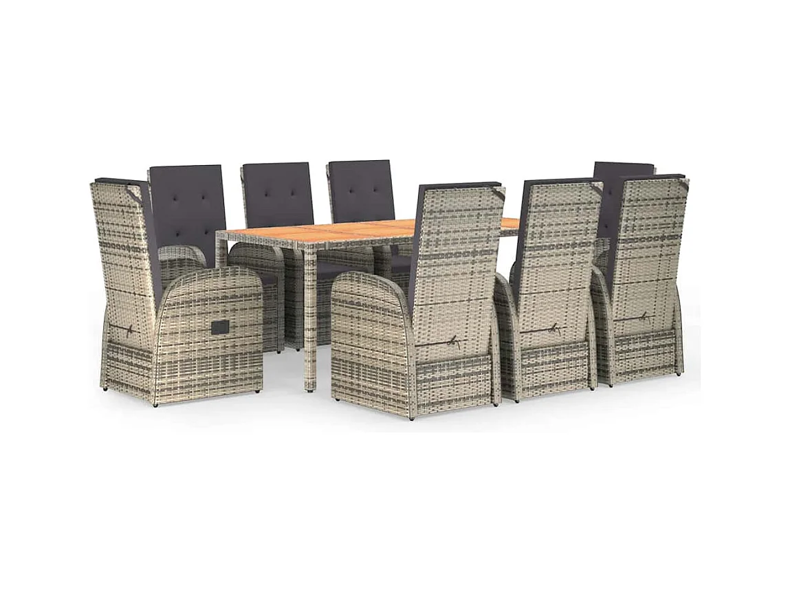 Ringsted  Ensemble à manger de jardin 9 pcs coussins gris résine tressée