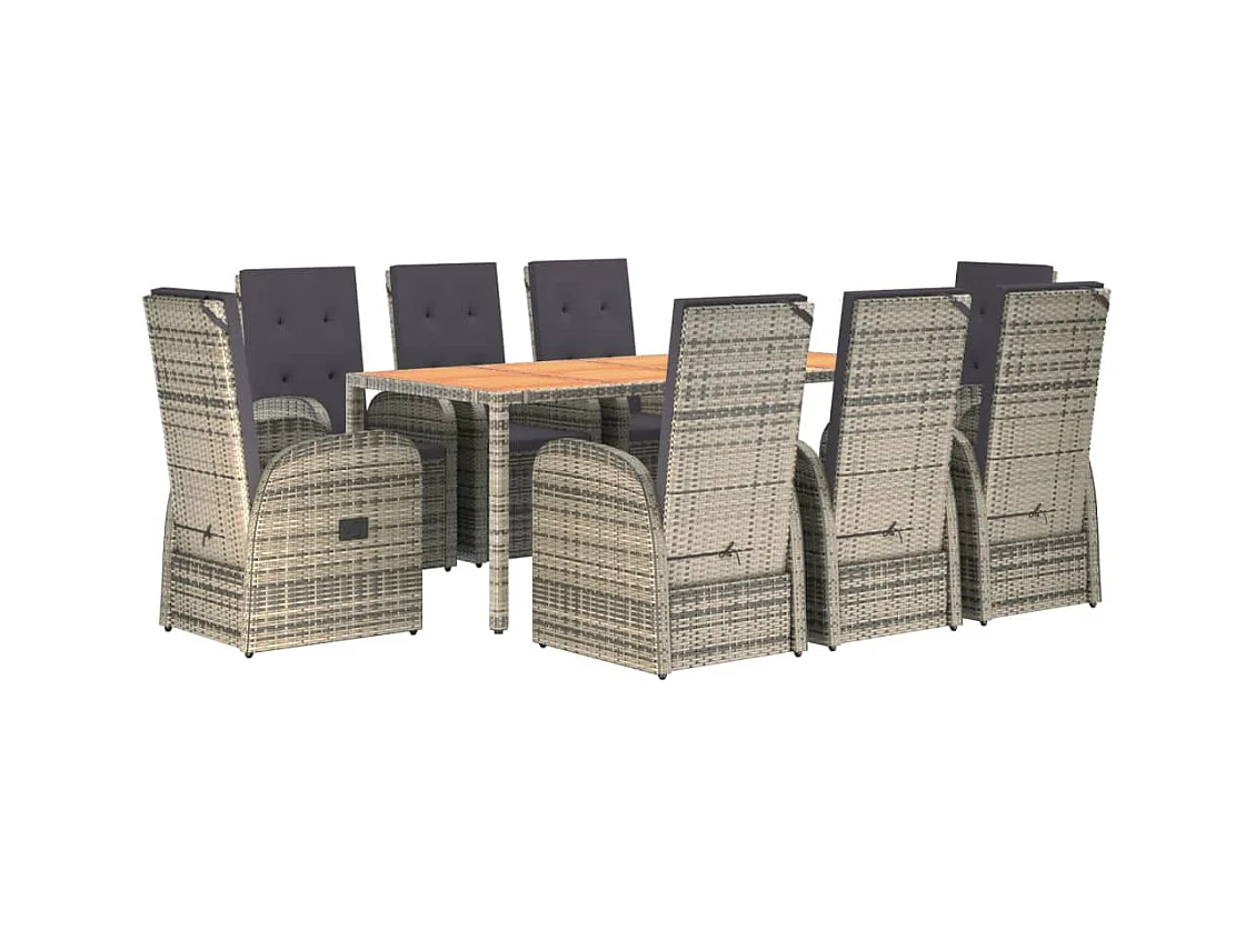 Ringsted  Ensemble à manger de jardin 9 pcs coussins gris résine tressée