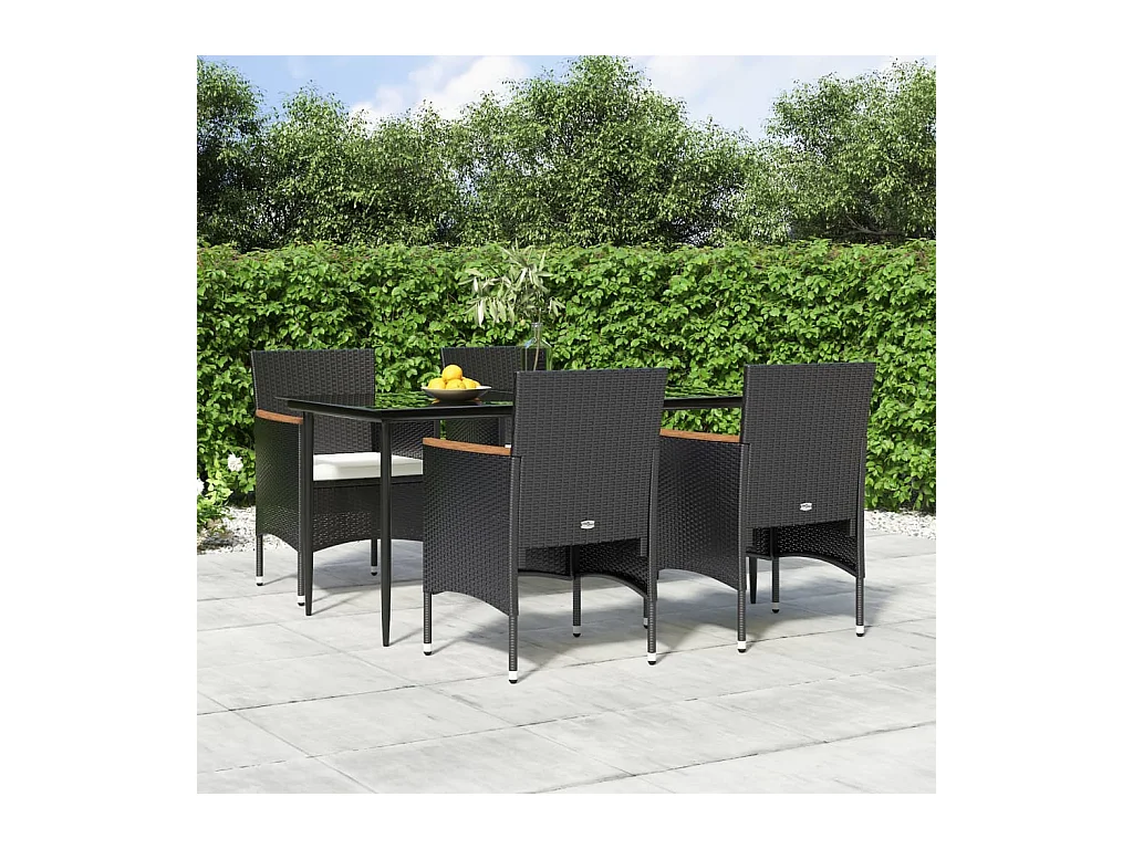 Frynjal  Ensemble à manger de jardin avec coussins 5 pcs Noir