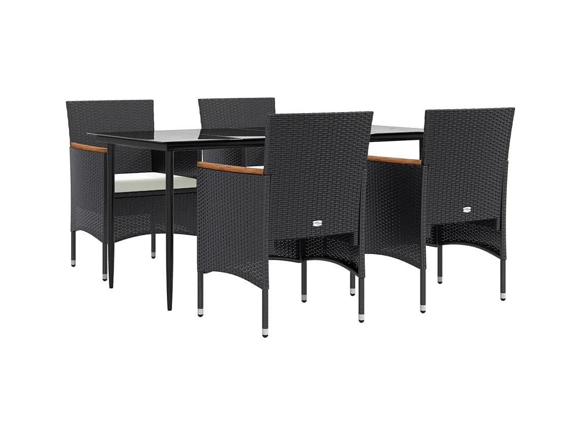 Frynjal  Juego de comedor de jardín 5 piezas con cojines negro