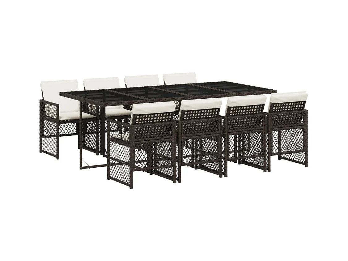 Connersville  Ensemble à manger de jardin et coussins 9 pcs marron poly rotin
