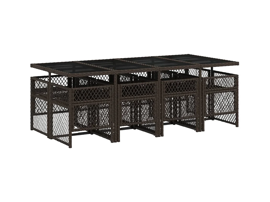 Connersville  Ensemble à manger de jardin et coussins 9 pcs marron poly rotin