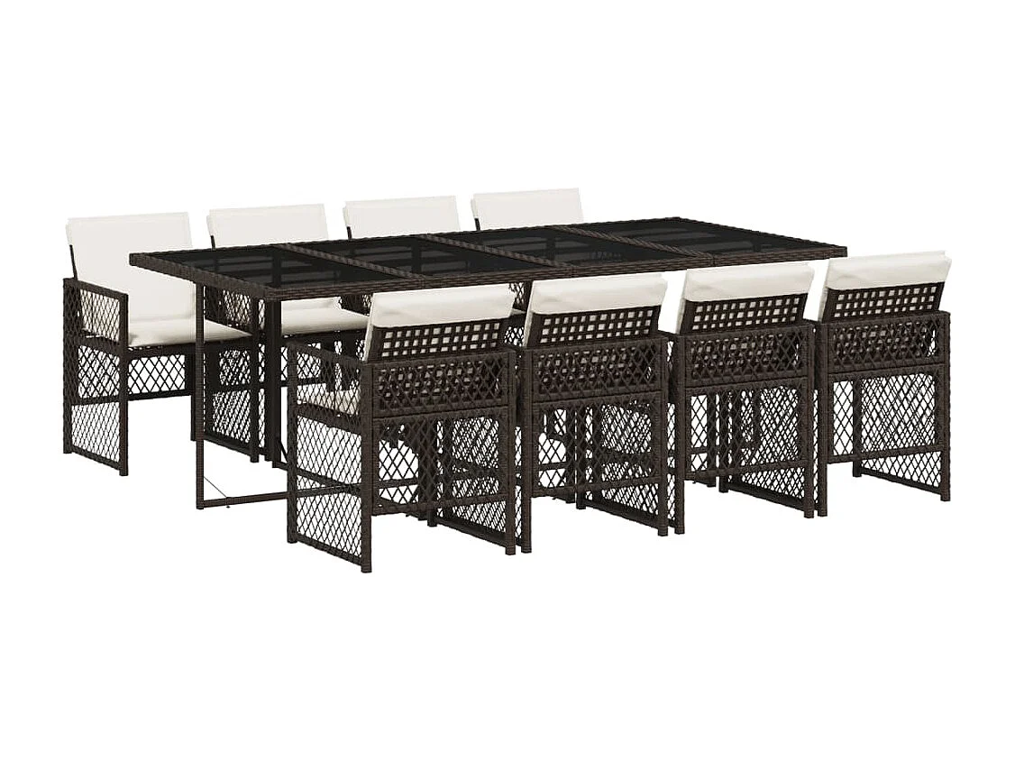 Connersville  Ensemble à manger de jardin et coussins 9 pcs marron poly rotin