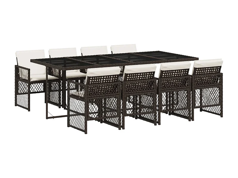 Connersville  Set comedor para jardín 9 pzas y cojines ratán sintético marrón