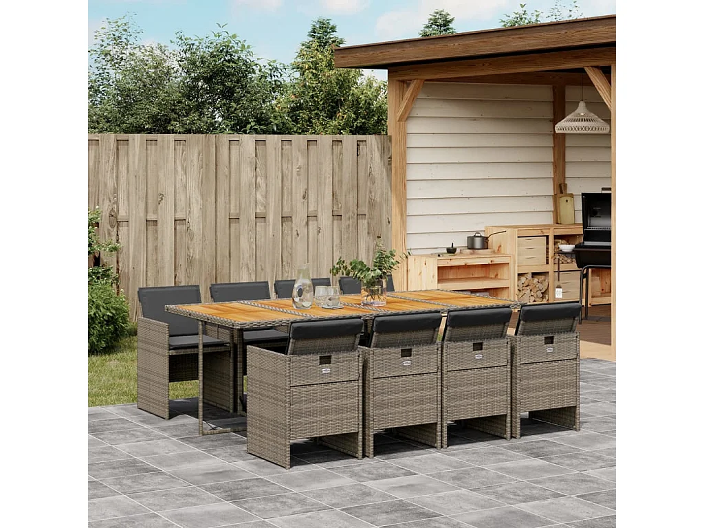 Ljungby  9-delige Tuinset met kussens poly rattan grijs