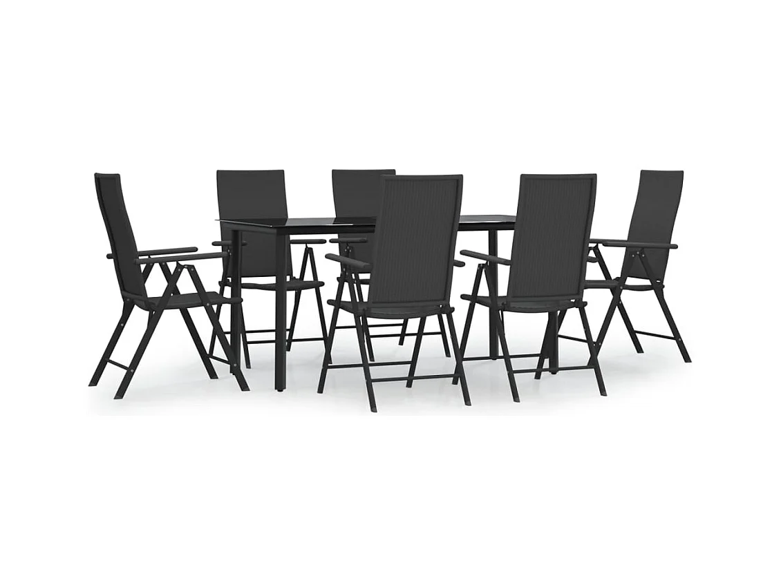 Sondrio  Ensemble à manger de jardin 7 pcs Noir Résine tressée