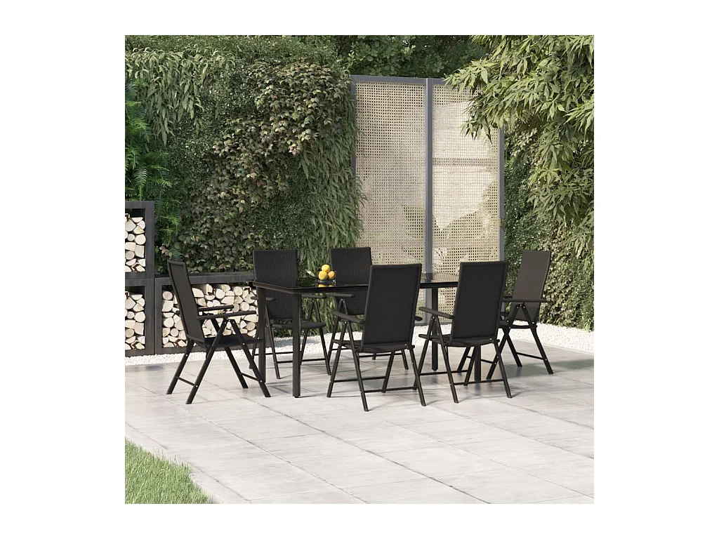 Sondrio  Ensemble à manger de jardin 7 pcs Noir Résine tressée