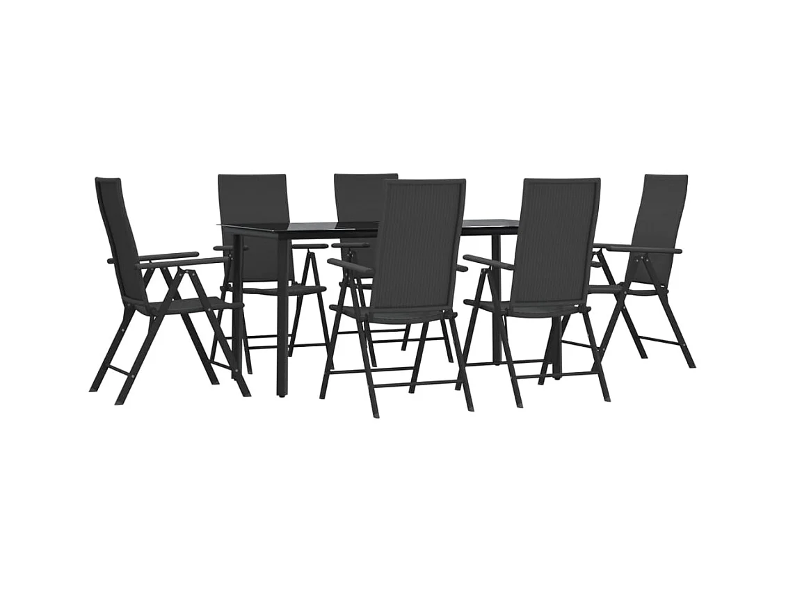 Sondrio  Ensemble à manger de jardin 7 pcs Noir Résine tressée