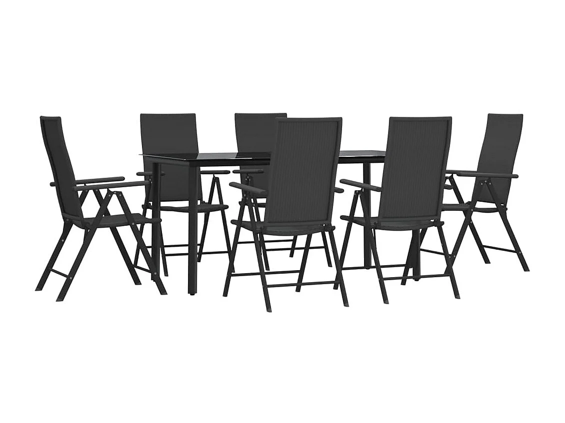 Sondrio  Ensemble à manger de jardin 7 pcs Noir Résine tressée
