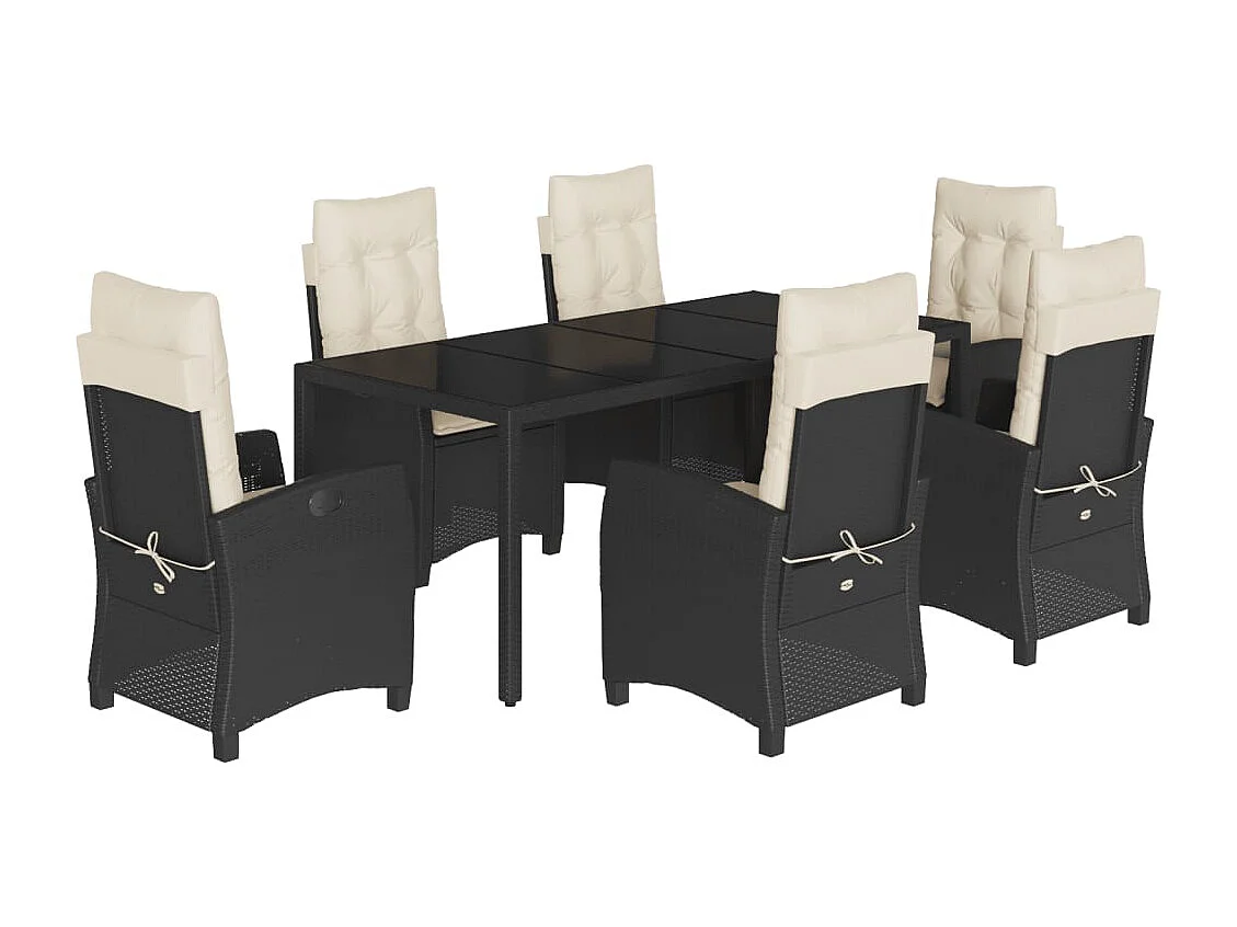 Great Bend  Ensemble à manger de jardin coussins 7pcs Noir Résine tressée