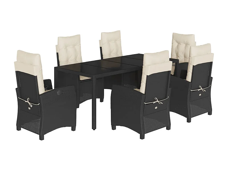 Great Bend  Ensemble à manger de jardin coussins 7pcs Noir Résine tressée