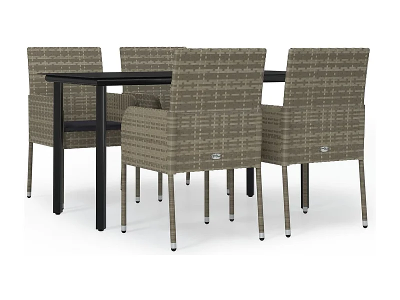 Zyldr  Ensemble à manger de jardin coussins 5 pcs noir et gris