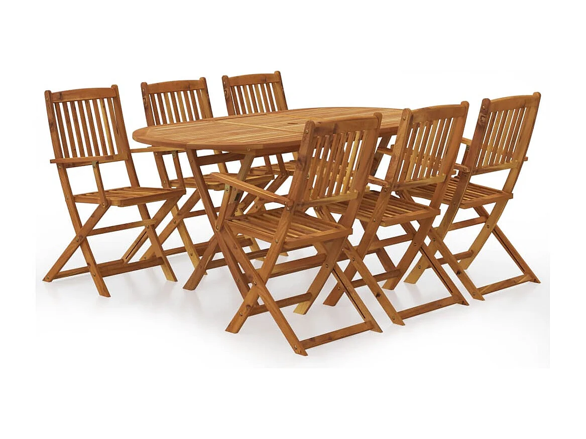 Elviira  Ensemble à manger d'extérieur pliable 7pcs Bois d'acacia solide
