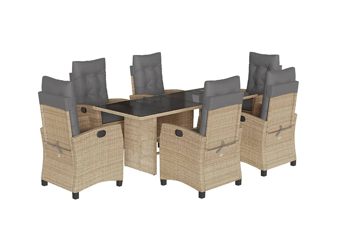 Bryndra  7-delige Tuinset met kussens poly rattan gemengd beige